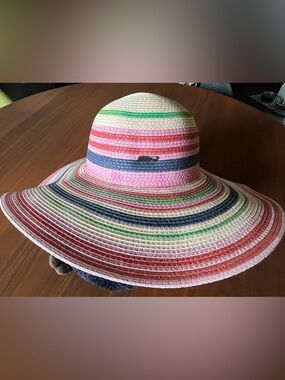 Multi-Color Striped Wide Brim Sun Hat - Women